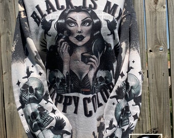 Black is my Happy Color | Bleached Sweatshirt | Humor | Spooky Sweatshirt | Goth | Sarcasm | Cozy Sweatshirt