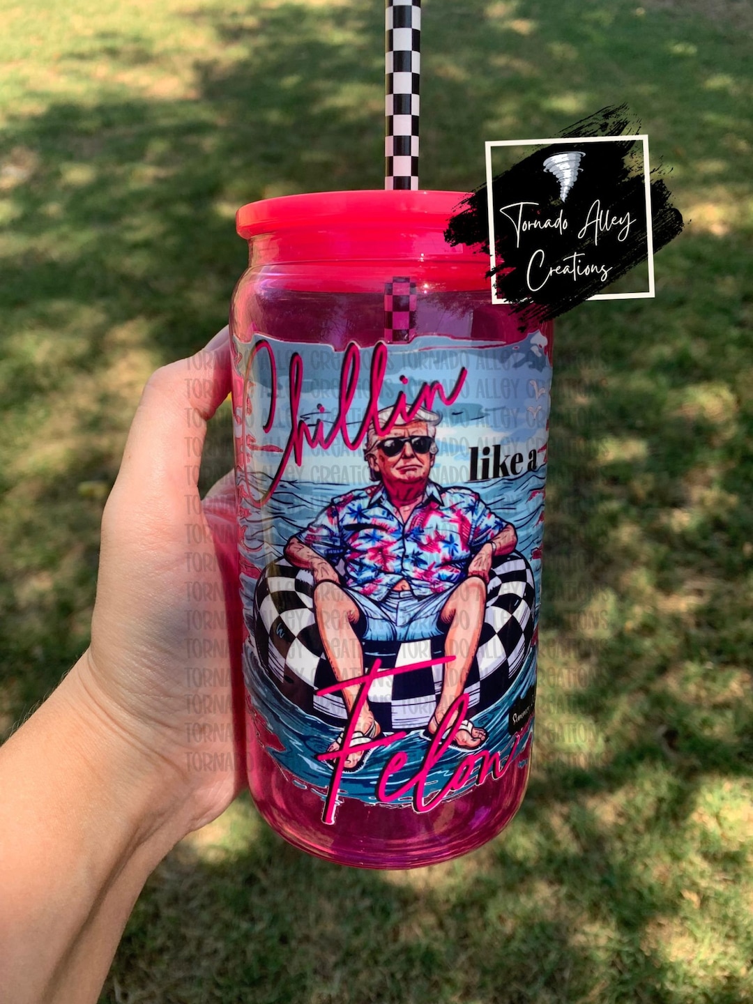 Chillin Like A Felon Teal Glass Can Summer Trump 2024 Patriotic