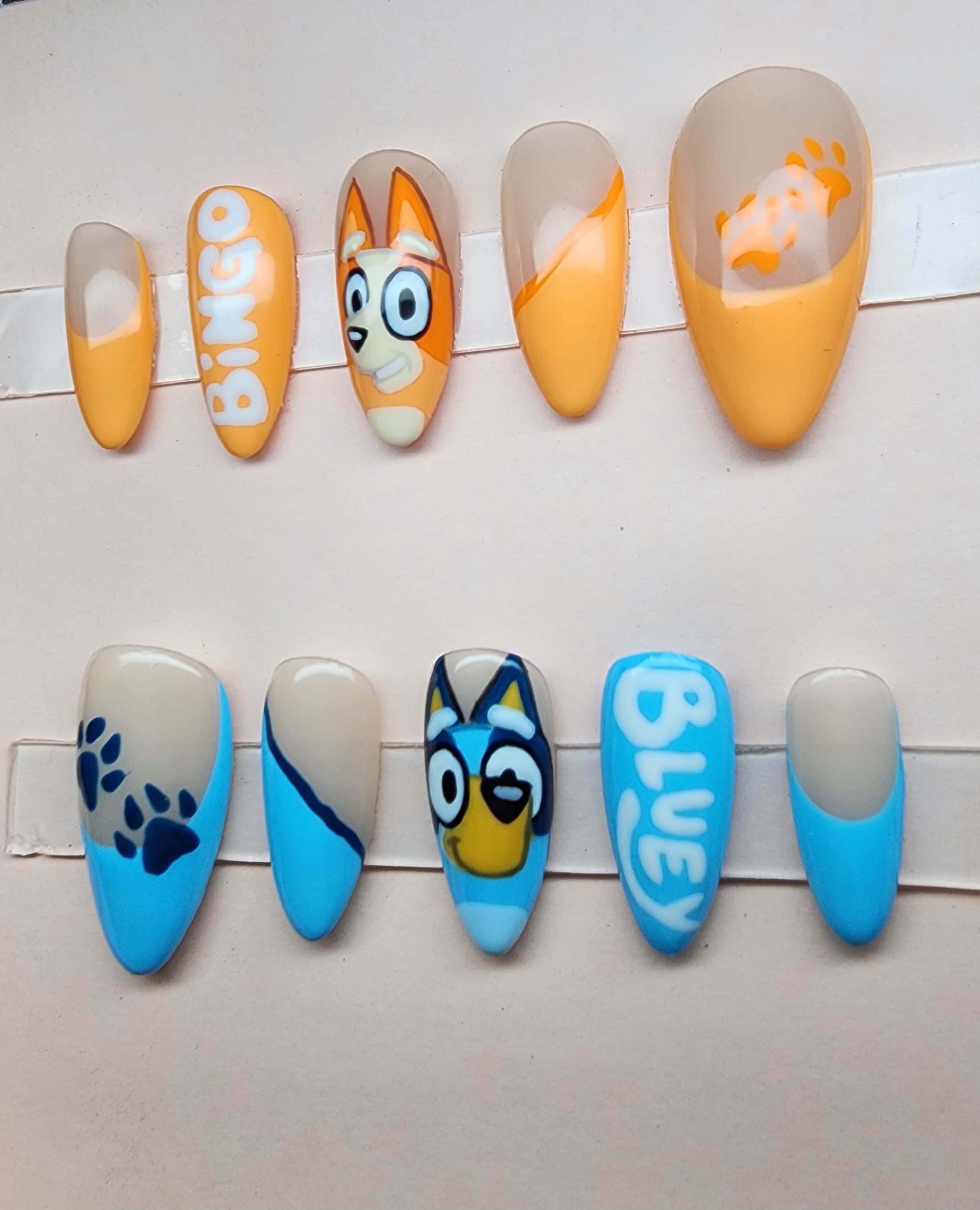 Bluey and Bingo inspired nails r/malepolish, bluey nails