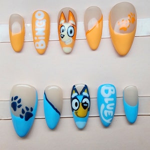 Press on nails Bluey and Bingo Hand Painted