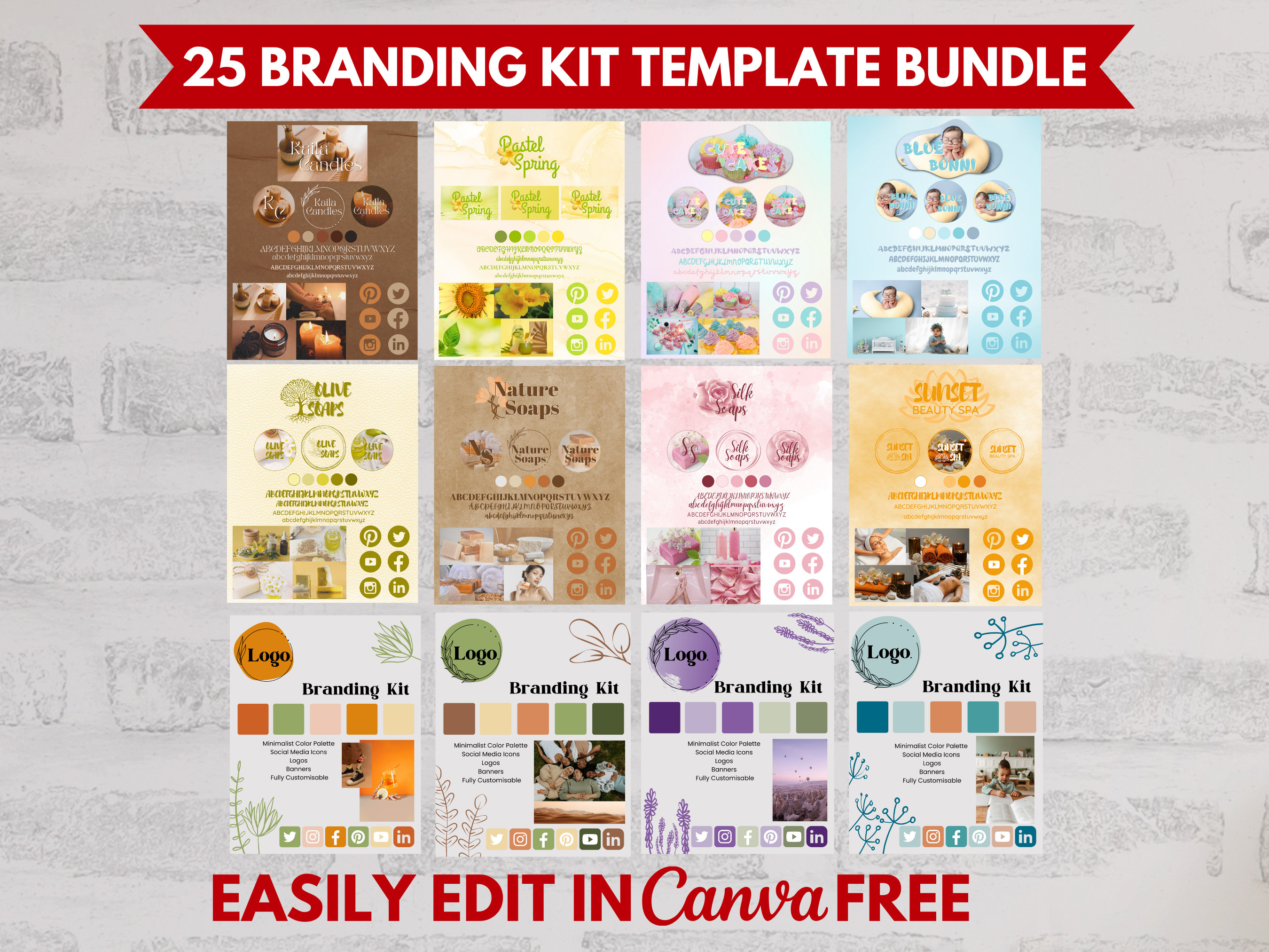 25 Canva Branding Kit Templates Package , DIY Brand Kit Set, Branding ...