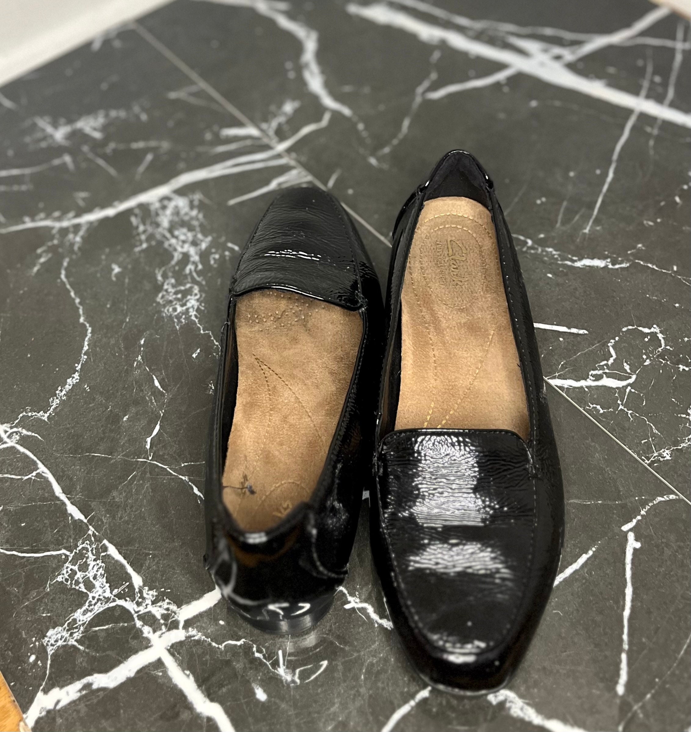 clarks black patent loafers