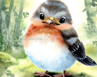14 Baby Robins Clipart PNGs, Descarga digital de uso comercial, Fabricación de tarjetas de medios mixtos, Arte de papel digital, Pájaros de imágenes prediseñadas de acuarela