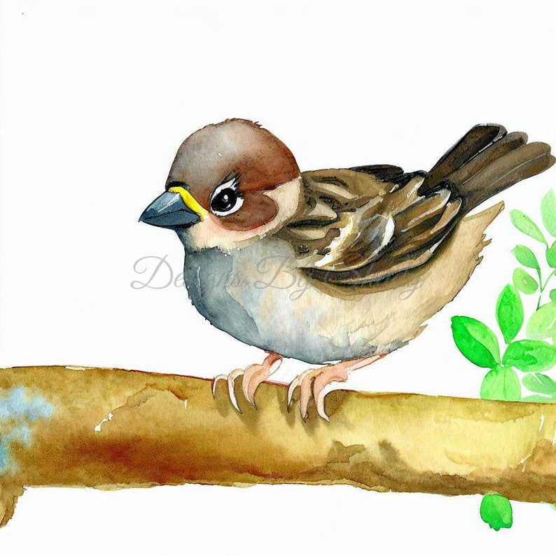 14 Baby Sparrows Clipart PNGs, Commercial use Digital Download, Mixed Media Card Making, Digital Paper Craft, Watercolor clipart bird image 4