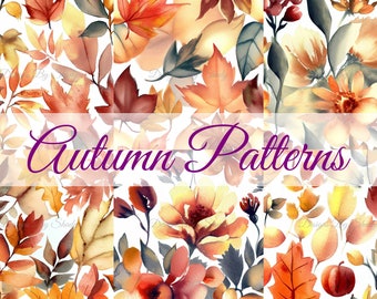 Autumn Digital Paper - Watercolor Fall Flowers Backgrounds - 6 Designs - 12x12in - Commercial Use