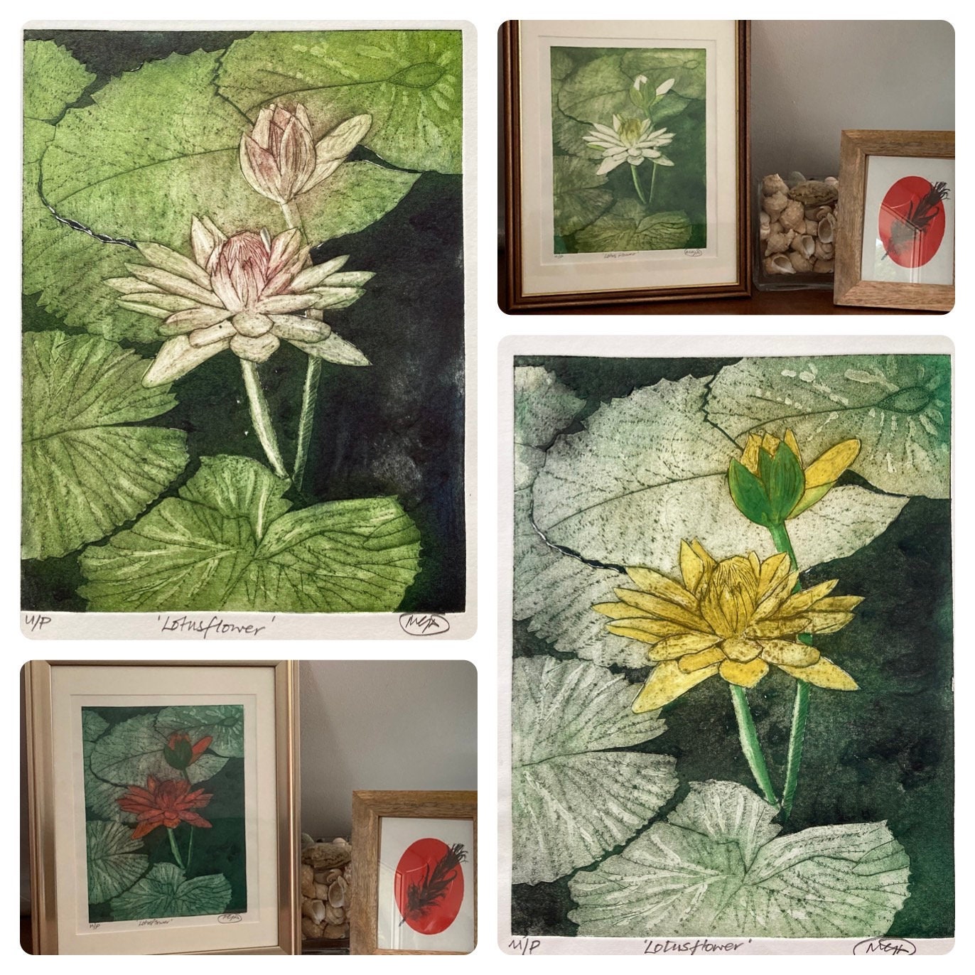 Lotus Flower Collagraph Print | Handcrafted Botanical Art - Etsy
