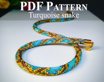 Beading Pattern Crochet Necklace - Turquoise snake - Seed beads necklace pattern - Rope crochet beaded necklace - Bead snake pattern