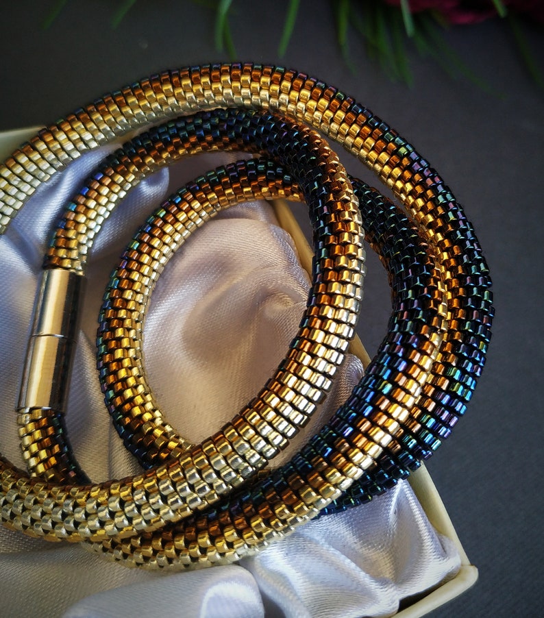 Haakpatroon kraal - Gehaakte ketting kraal - Kralenketting "Estern Snake" - Rocailles kettingpatroon - PDF-patroon sieraden afbeelding 2