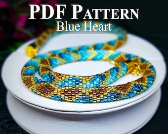 Bead Crochet Necklace Pattern PDF | Miyuki Delica Beads | Beaded Necklace "Blue Heart" | Instant Download