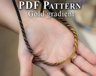 PDF pattern for bead crochet necklace - Beaded crochet pattern - Bead Crochet Necklace Pattern Jewelry - Pattern for necklace Gold Gradient