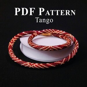 PDF-mönster för pärlvirkat halsband, mönster för halsband med roskärpor, mönster för pärlsmycken, mönster för pärlvirkat halsband med Tango
