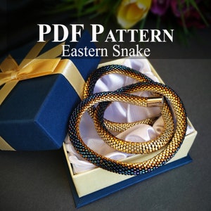 Haakpatroon kraal - Gehaakte ketting kraal - Kralenketting "Estern Snake" - Rocailles kettingpatroon - PDF-patroon sieraden afbeelding 1