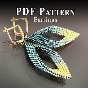 Bead Earrings Pattern, Seed Bead Earrings Pattern, Peyoted Beaded Earring Pattern, Peyote Pattern Earrings, Peyote Earrings "Green Gradient"