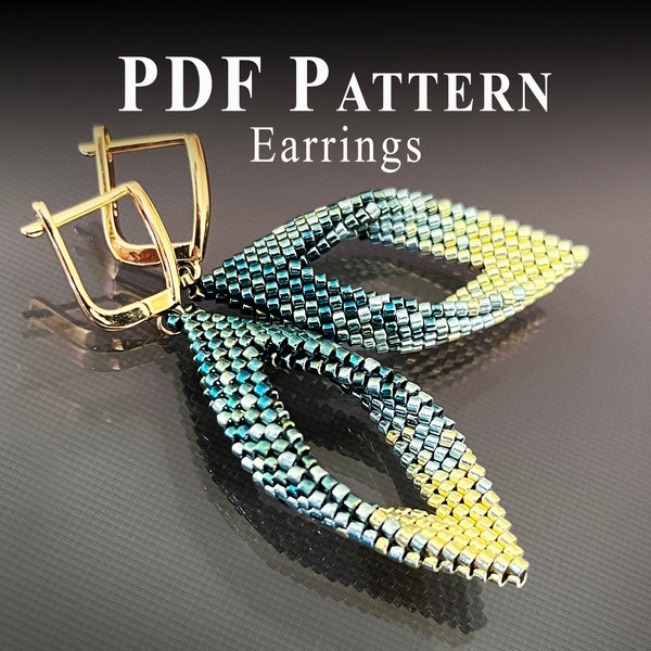 Bead Earrings Pattern, Seed Bead Earrings Pattern, Peyoted Beaded Earring Pattern, Peyote Pattern Earrings, Peyote Earrings "Green Gradient"