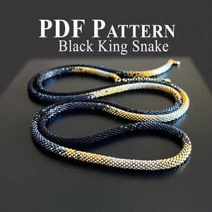Bead Crochet Pattern - PDF pattern beads crochet necklace - Shocking style colors hypnotic quality - Beaded Necklace "Black King Snake"