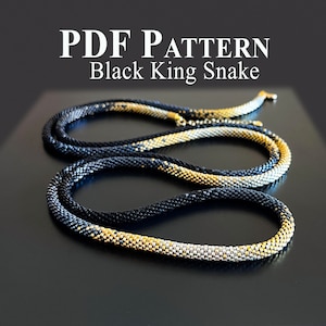 Bead Crochet Pattern - PDF pattern beads crochet necklace - Shocking style colors hypnotic quality - Beaded Necklace &quot;Black King Snake&quot;