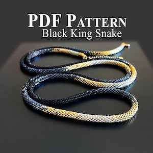 Bead Crochet Pattern - PDF pattern beads crochet necklace - Shocking style colors hypnotic quality - Beaded Necklace "Black King Snake"