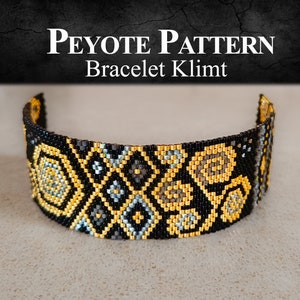Peyoted Beaded Bracelets Pattern, Delica Bracelet &quot;Klimt&quot;, Even-count Peyote Stitch Pattern