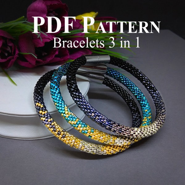 PDF Muster Bead Crochet Bracelet - Handgefertigter Perlenschmuck "Bracelets Gradient" - Elegante Kollektion von drei Perlenarmbändern