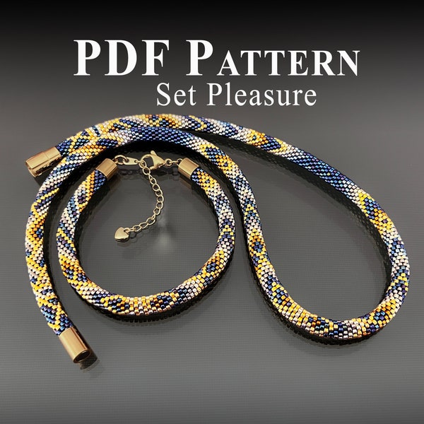 Patrons au crochet pour Bracelet + Collier de perles, Parure "Plaisir" de perles Miyuki Delica