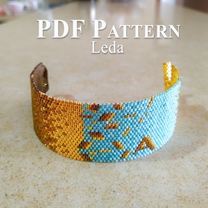 Peyoted Beaded Bracelets Pattern, Miyuki Delica Beads, Odd Count Peyote Stitch Pattern, Bead Bracelet &quot;Leda&quot;