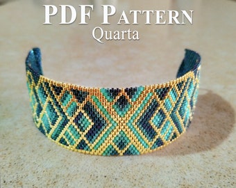 Peyote Bracelet Pattern - Odd Count Peyote Stitch Pattern - Peyoted Beaded Bracelet "Quarta" - Miyuki Delica Bracelet