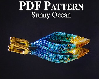Örhängen med pärlmönster, Örhängen med peyotepärlmönster, Mönster med seed bead-örhängen, Pärlörhängen med tonade "Sunny Ocean"