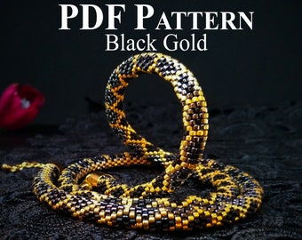 ブラックゴールドビーズクロッシェネックレスのパターン：シードビーズPDF