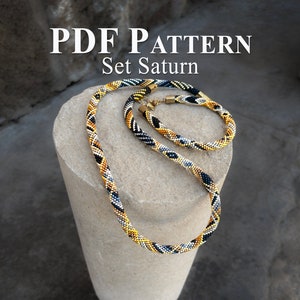 Bead Crochet Patterns Bracelet and Necklace, Jewelry Set "Saturn" Pattern Bead Crochet Bracelet, Bead Crochet Necklace Pattern Miyuki Delica