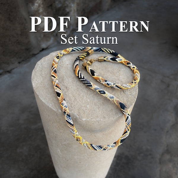 Bead Crochet Patterns Bracelet and Necklace, Jewelry Set "Saturn" Pattern Bead Crochet Bracelet, Bead Crochet Necklace Pattern Miyuki Delica