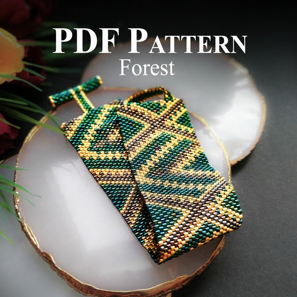 Peyoted Beaded Bracelets Pattern, Even-Count Peyote Stitch Pattern, Peyote Bracelet Pattern, Beaded Bracelet "Forest"