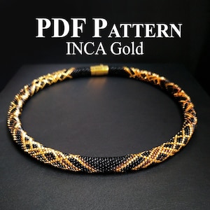PDF pattern bead crochet necklace - Beaded necklace "INCA Gold" + Gift - Seed beads Jewelry - Bead Crochet Pattern - Bead Crochet Necklace