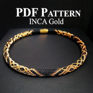 PDF pattern bead crochet necklace - Beaded necklace &quot;INCA Gold&quot; + Gift - Seed beads Jewelry - Bead Crochet Pattern - Bead Crochet Necklace