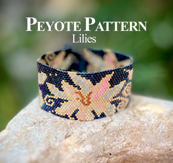 Beaded Bracelets Pattern, Miyuki Delica Bracelet "Lilies", Even-count Peyote Stitch Pattern, Boho Style