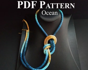 Patroon gehaakte kralenketting: oceaan Miyuki Delica-kralenontwerp (pdf-patroon)