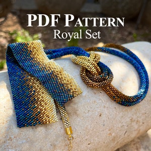 Peyoted Beaded Bracelet, Beads Crochet Necklace, Even-count Peyote Stitch Pattern, Bead Crochet Pattern, &quot;Royal Set&quot;