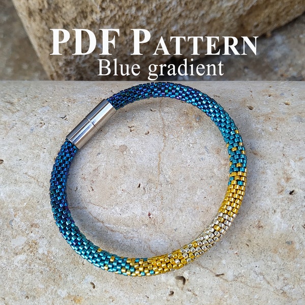 PDF Pattern bead crochet bracelet - Magnificent beaded bracelet "Blue gradient" - Seed bead crochet pattern and detailed instructions