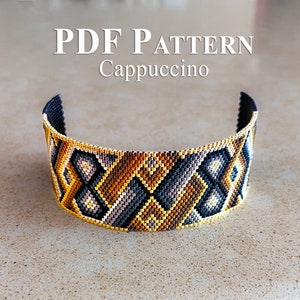 Peyote Bracelet Pattern, Peyote Bead Bracelet &quot;Cappuccino&quot;, Miyuki Delica Beads Peyote Stitch Pattern