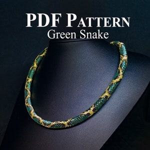 Schema PDF per collana di perline all&#39;uncinetto - Schema per collana di perline - Schema PDF per uncinetto - Schema per collana di perline per gioielli - Serpente verde