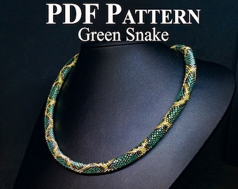 PDF-patroon gehaakte ketting met kralen - patroon rocailles ketting - pdf-patroon gehaakt - kralen kettingpatroon sieraden - groene slang