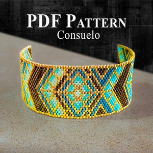 Peyoted Beaded Bracelets Pattern, Pattern Peyote Miyuki Delica Beads Bracelet &quot;Consuelo&quot;, Odd Count Peyote Stitch Pattern