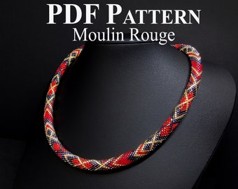 Bead Crochet Pattern - Beaded Necklace - "Moulin Rouge" - PDF pattern beads crochet necklace