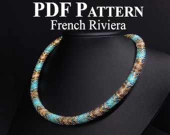 Bead Pattern Crochet Necklace - Miyuki Delica Beads Necklace Pattern - Beaded Necklace "French Riviera"