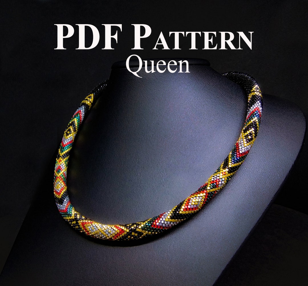 PDF Pattern for Bead Crochet Necklace - Beaded Necklace "queen" - Bead ...