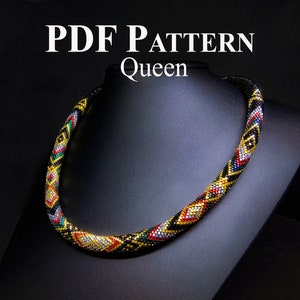 PDF pattern for bead crochet necklace - Beaded Necklace &quot;Queen&quot; - Bead Crochet Pattern - Bead Crochet Necklace
