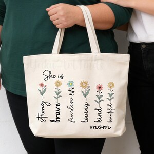 Sie ist mutige liebevolle Mama Tragetasche, Schultertasche für jeden Tag, Basic Canvas Tragetasche, bestes Geschenk für Mama, Muttertagsgeschenk, Aufbewahrungstasche, Einkaufstasche