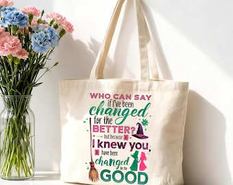 Bolsa de tela Wicked Change For Good, bolsa para fans de la película El Mago de Oz, regalo para fans del musical Wicked, bolsa inspirada en la película El Mago de Oz, escoba Defy Gravity, El Mago de Oz