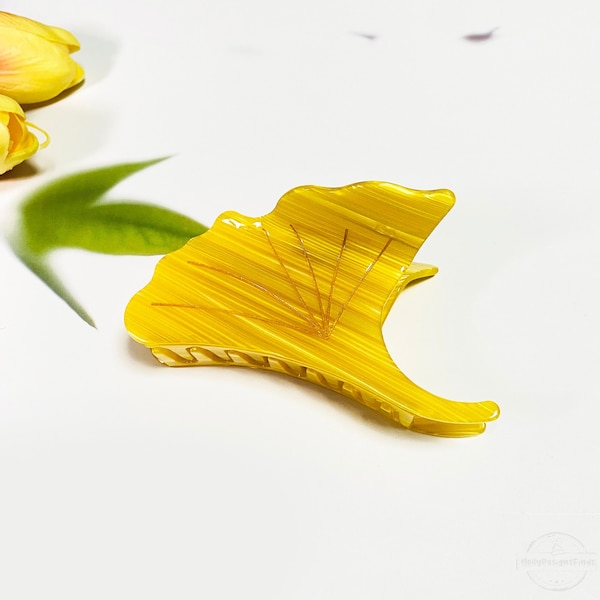 Yellow Ginkgo Leaf Hair Claw Clips,Acetate Hair Claws,Designer Hair Clip,Fun Leaves Hair Accessory,Vintage Hair Clamp,Ginkgo Biloba Hairpin