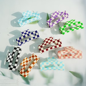 Large Checkerboard Hair Claw Clips,Plaid Hollow Rectangle Hair Clamps,Vintage Checker Hair Claws,Simple and Versatile Hair Accessories,Gift