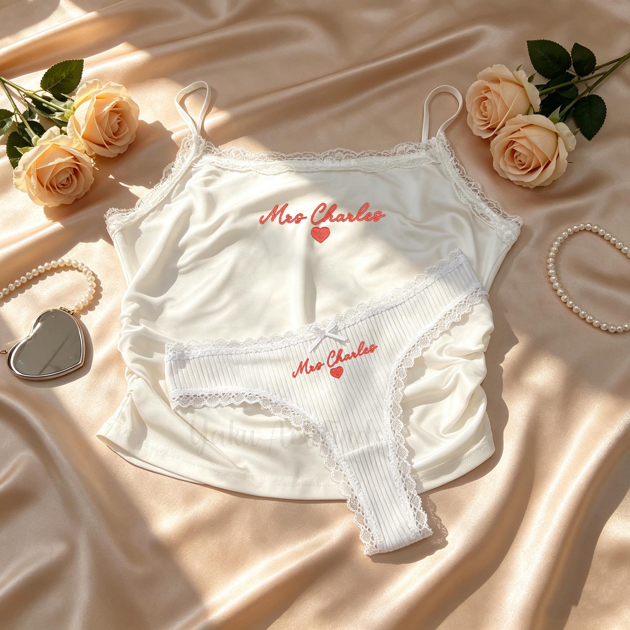 Custom Embroidered Mrs Bride Lace Lingerie Set,Wedding Morning Gift,Personalized Bride Underwear Set,Bridal Shower Gift,Honeymoon PJs outfit